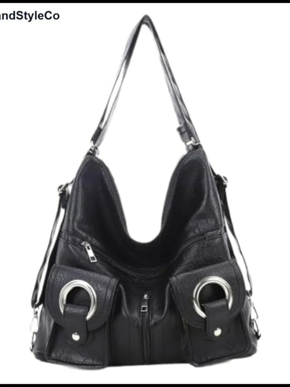 Faux Leather Slouchy Hobo Shoulder Bag 2-Way Backpack Handbag Purse